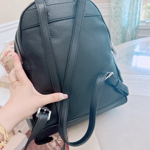 - MICHAEL KORS RHEA ZIP MEDIUM BACKPACK BLACK LEATHER NATURAL SHEARLING/NWT - Picture 11 of 15